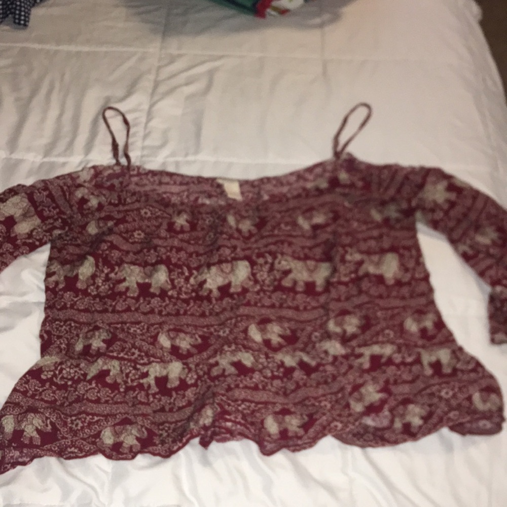 F21 Elephant print cold shoulder top